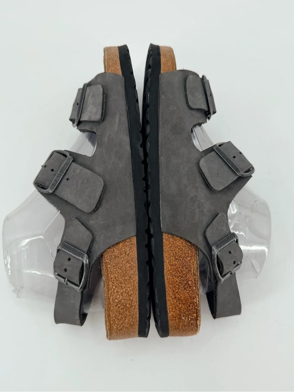 Birkenstock Grey Leather Milano Sandals 42 FLAWS